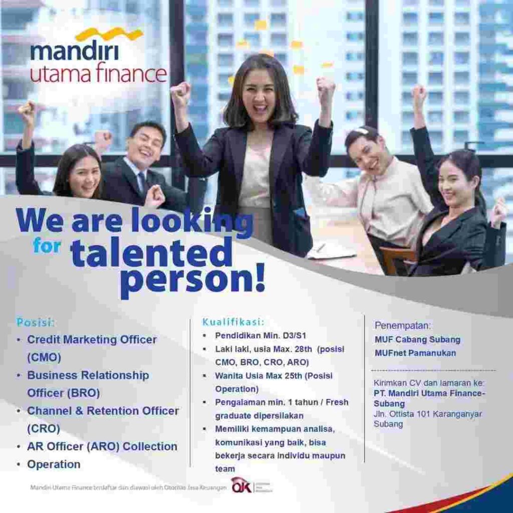 Lowongan Kerja Mandiri Utama Finance Subang Januari 2023 - LOKER SUBANG ID