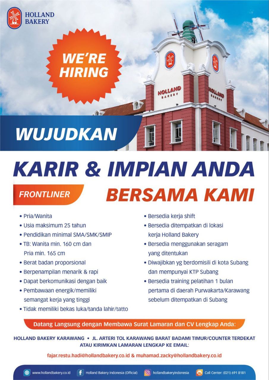 Lowongan Kerja Subang Holland Bakery Subang Desember 2024 Terbaru ...