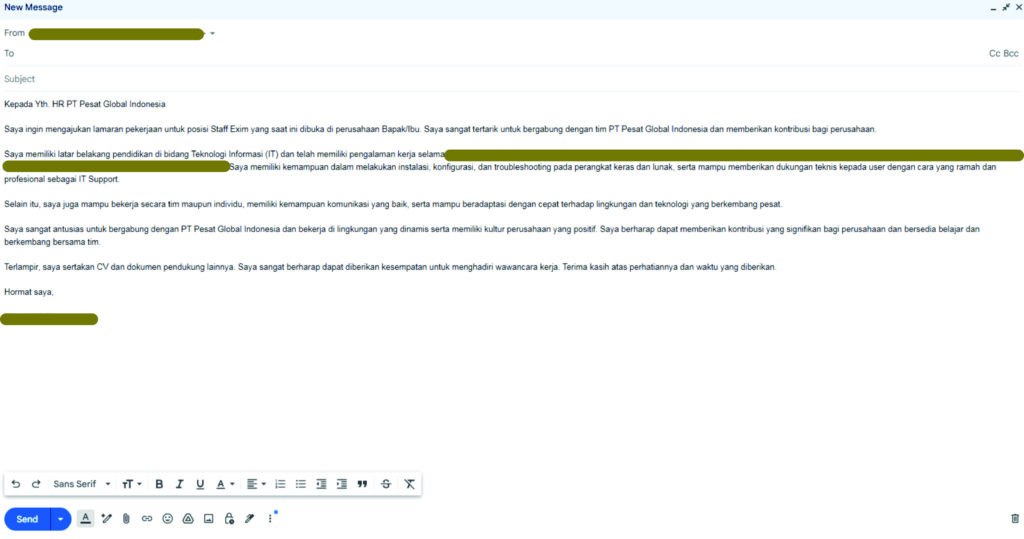 Lamar Kerja via Email