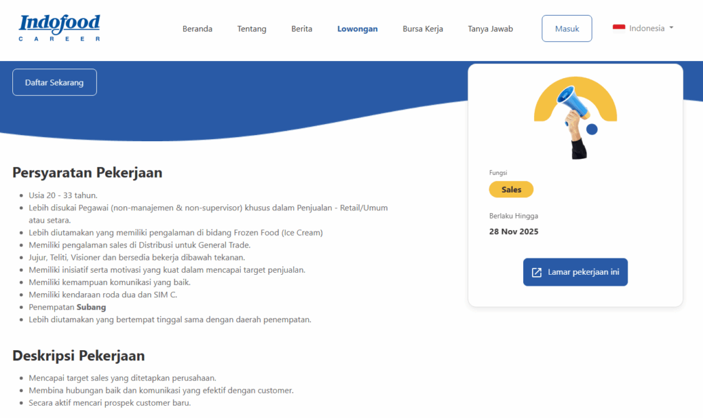 Lowongan Kerja Subang Indofood Subang November 2025 Terbaru